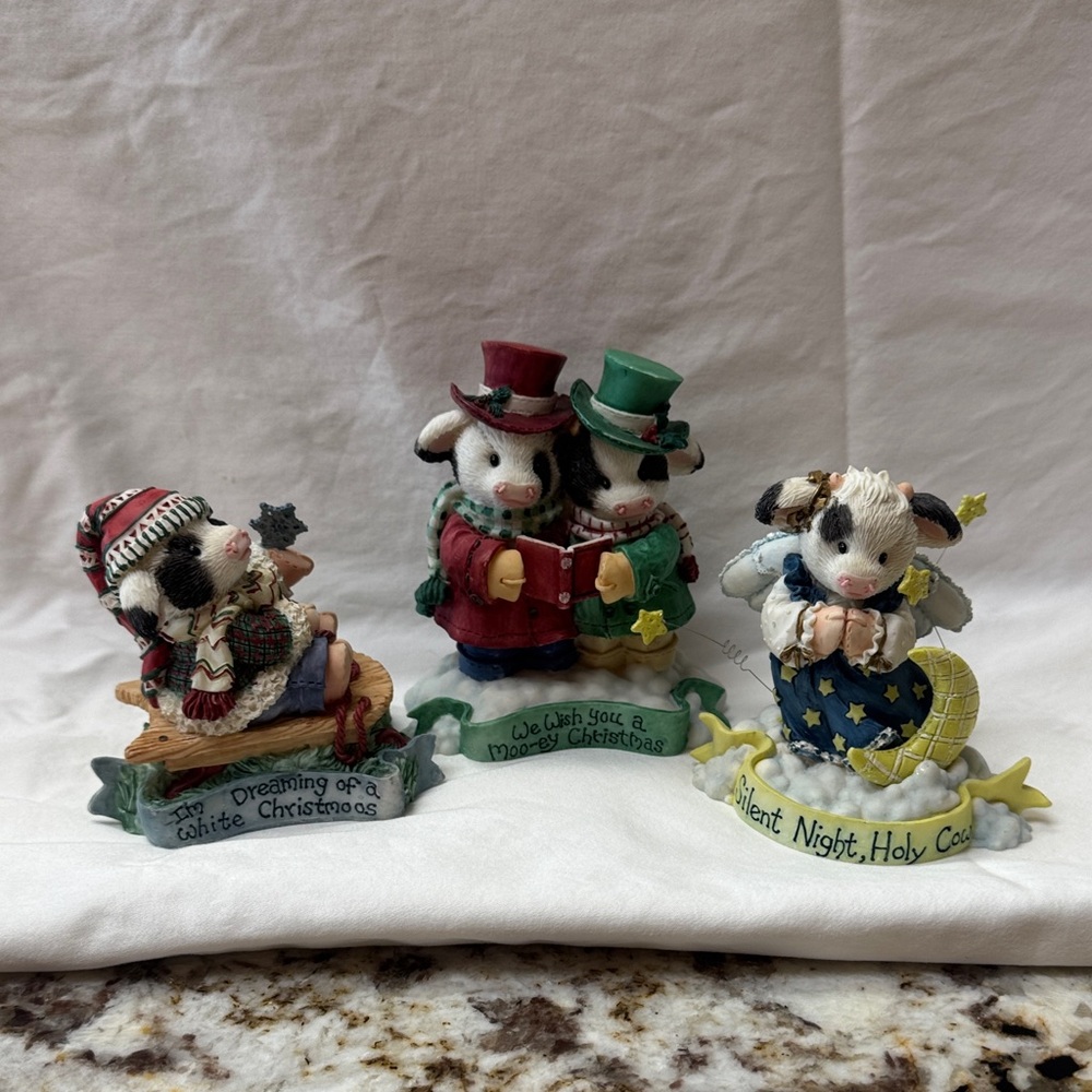 Lot of 3 Enesco Mary Moo Moos Christmas Theme
